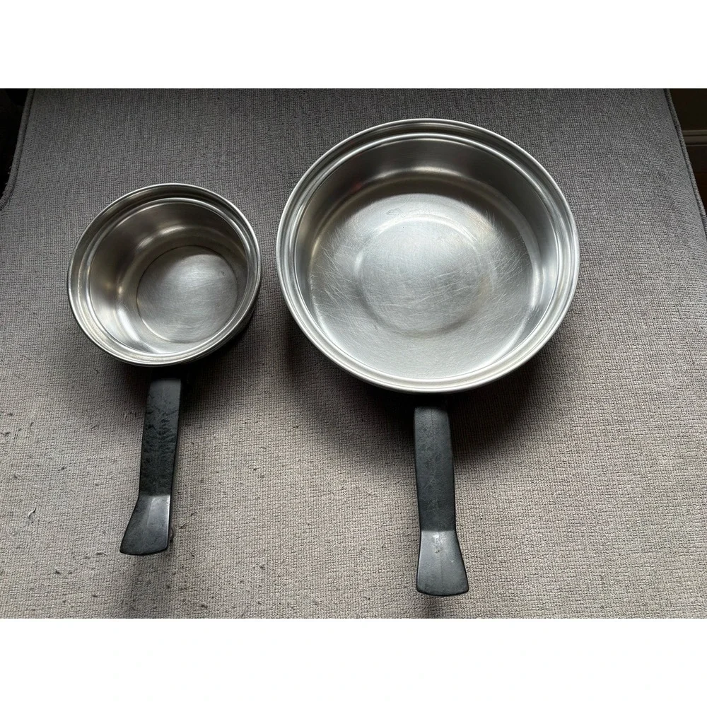 Vintage SEAL-O-MATIC 18-8 3 Ply Stainless Steel Frying Pans‎ Skillet 2 USA